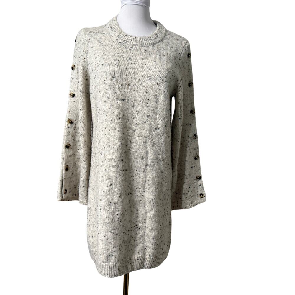 Madewell Cream Donegal Wool Blend Button Sleeve Sweater Dress Medium Gray Fall